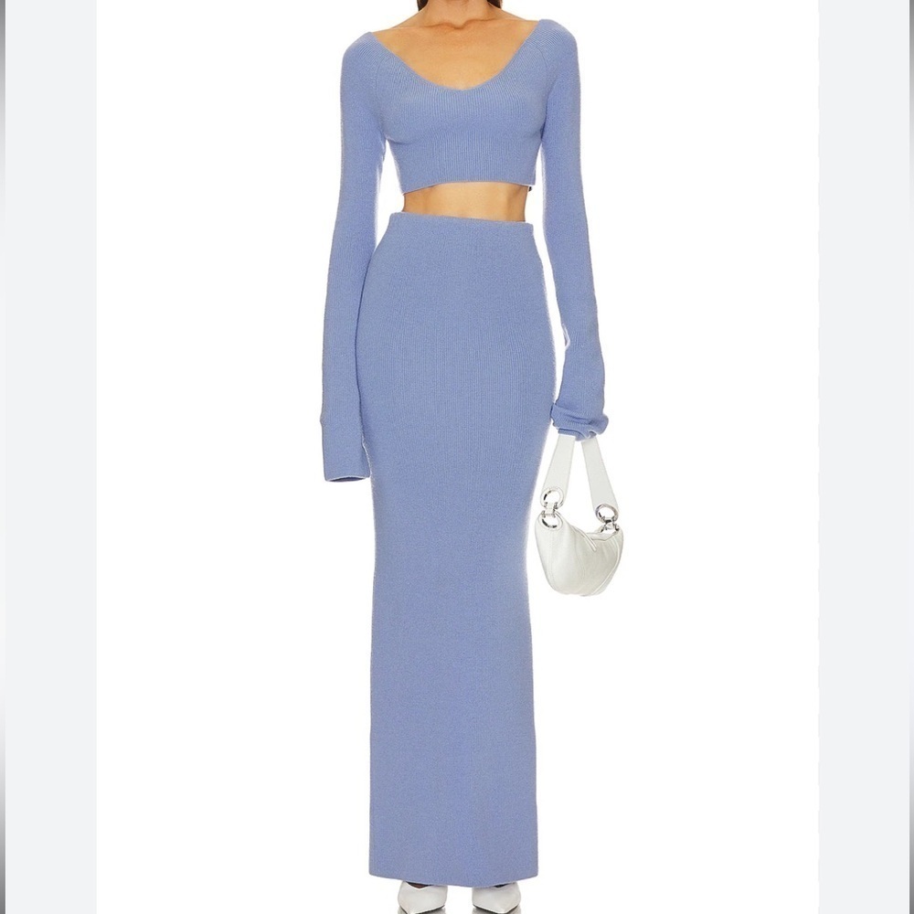 House of Harlow 1960-NWT Blue Ribbed Longsleeve Cropp top and matching Skirt Set